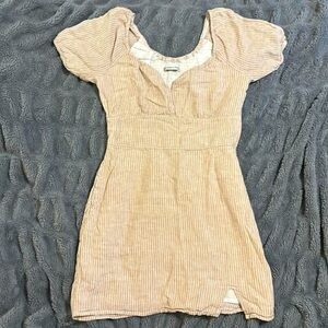 Abercrombie & Fitch Striped Cotton Mini Dress Cream Tan XS Casual